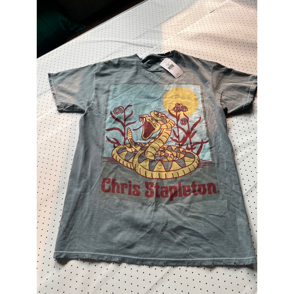 Chris Stapleton Rattlesnake Graphic Tour T-Shirt Blue Gray Distressed Small NWT